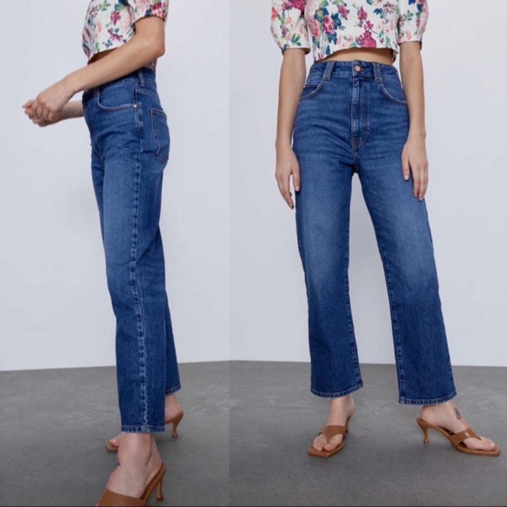 ZARA HIGH RISE VINTAGE SLIM JEANS Mid-Blue - Picture 4 of 11